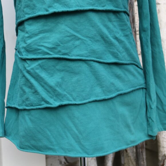 Habitat Teal Diagonal Layers Cotton Blend Long Sleeve Tee Sz XS - Picture 2 of 6